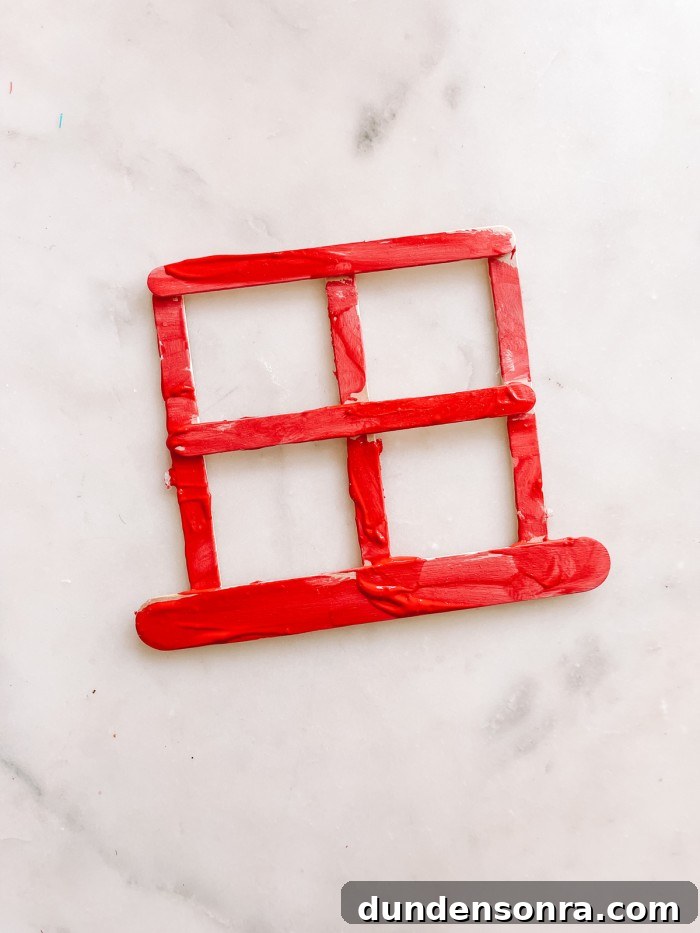 Christmas Window Popsicle Stick Ornament Craft Ideas 6 Red painted popsicle stick window