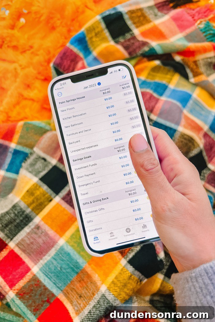 Phone screen with budgeting app open