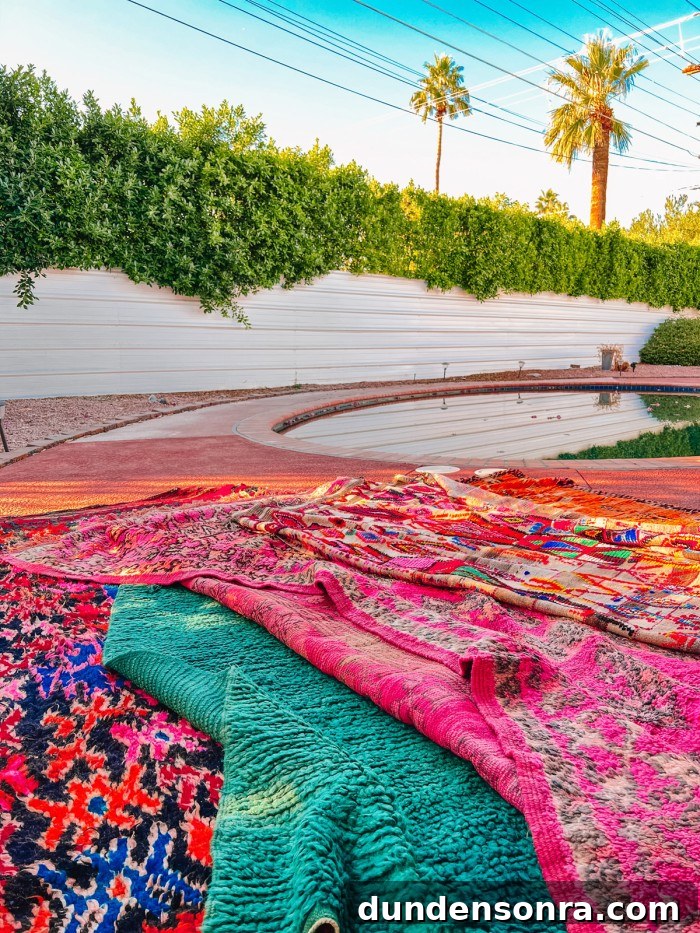 Colorful Vintage Moroccan Rugs by Pool
