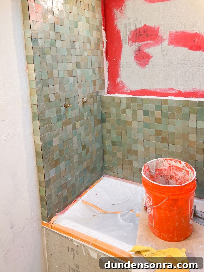 zellige tile going on shower wall