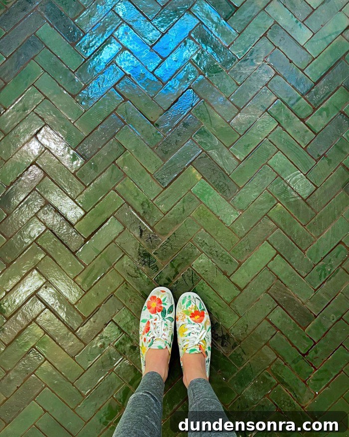 Green Herringbone Zellige Tile Floor