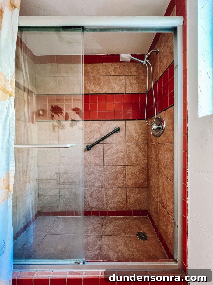 Orange Shower with Door and Curtain