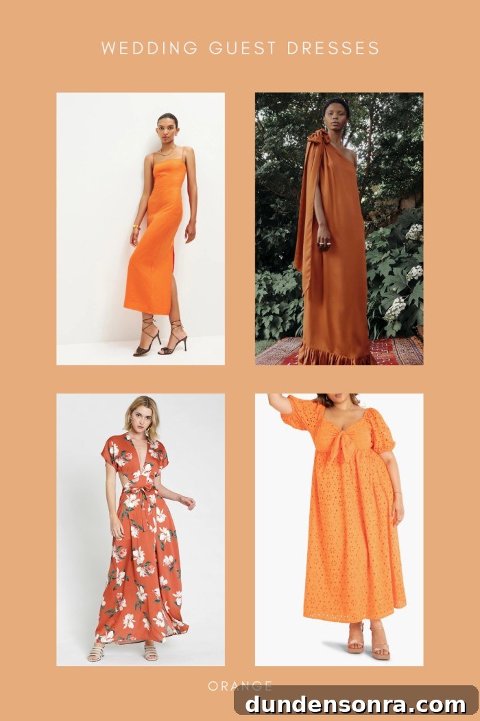 collage of orange dresses