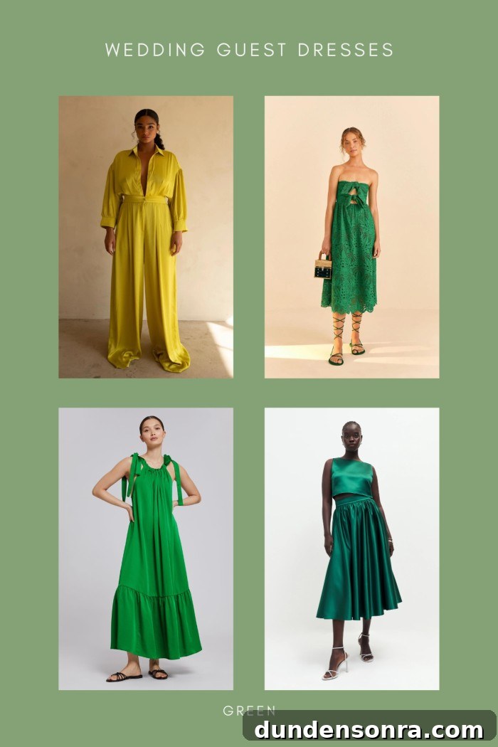 collage of green dresses