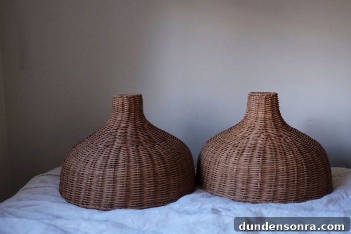 rattan pendant lampshades on table