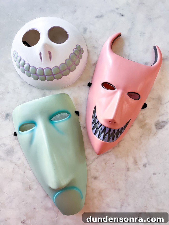 lock shock and barrel masks on marble table