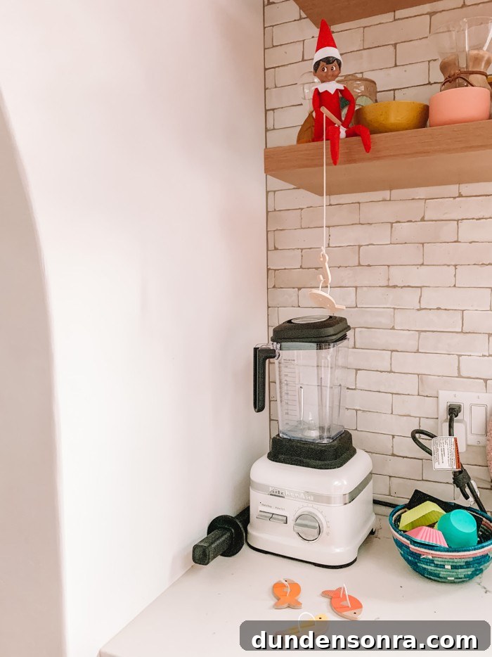 elf fishing in kitchen