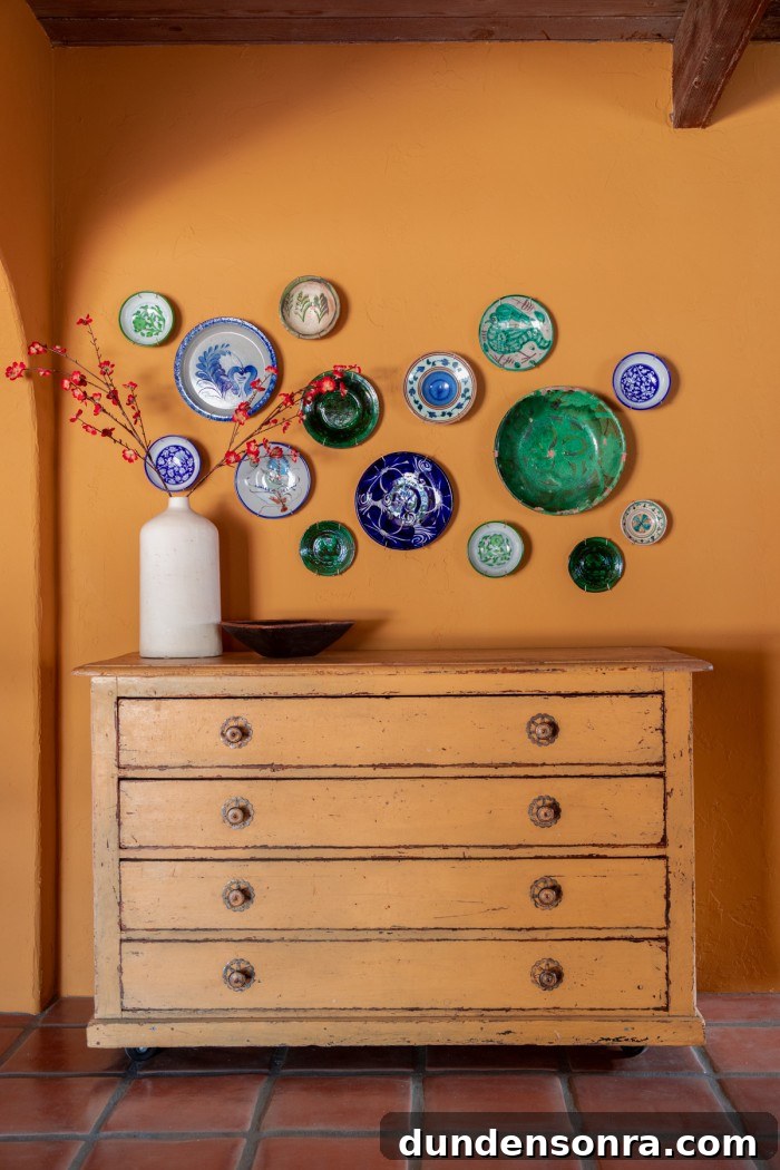 Decorative Plate Wall in yellow kitchen