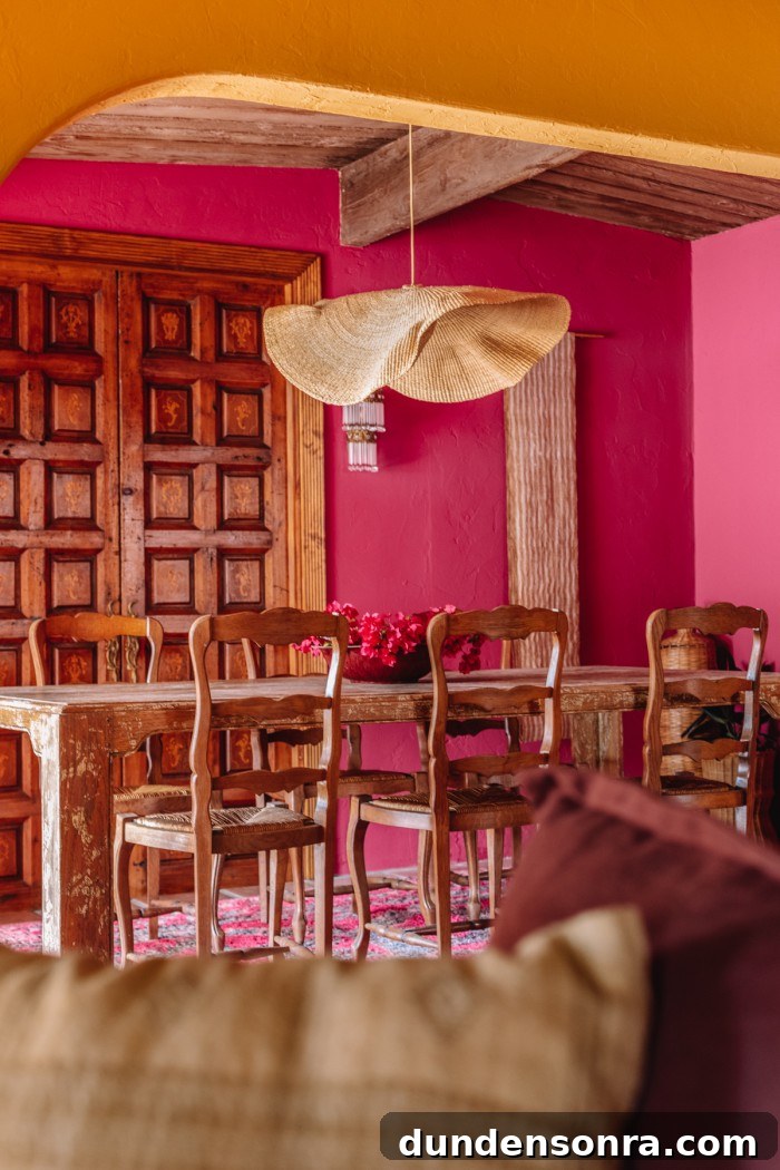 Magenta Pink Dining Room Ideas: Bold Color Decor Inspiration 2 pink dining room with wood doors