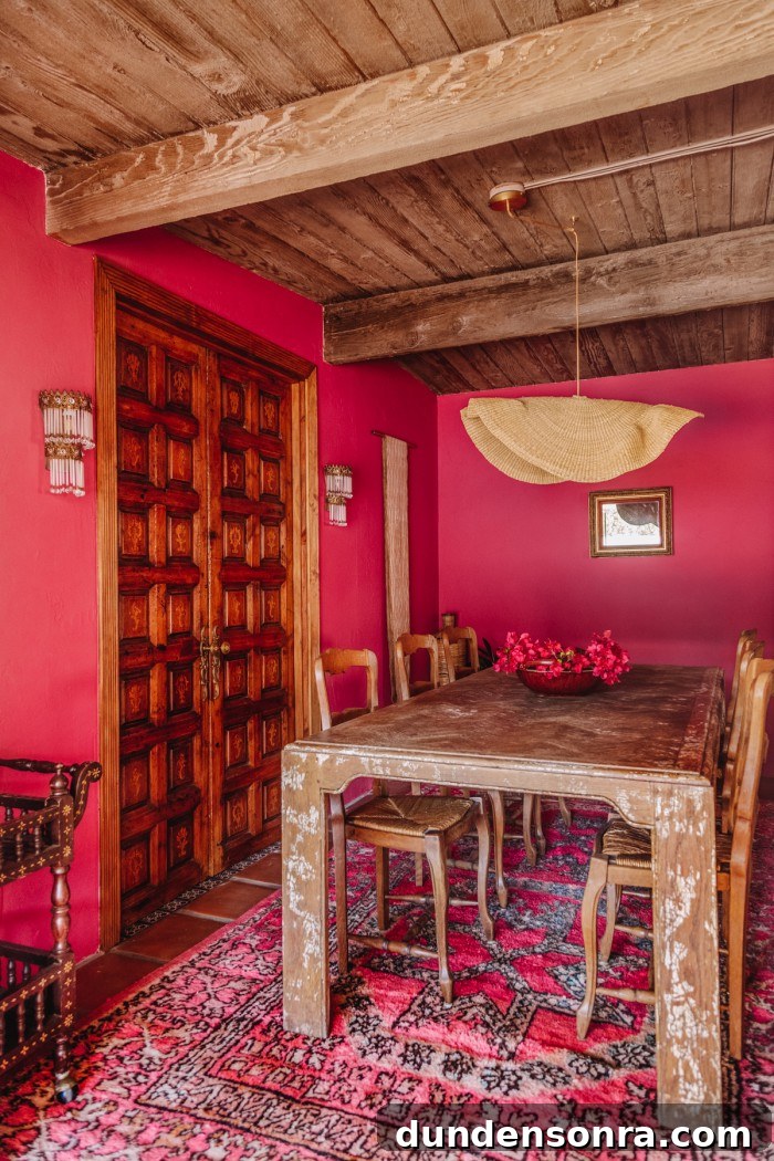 Magenta Pink Dining Room Ideas: Bold Color Decor Inspiration 16 pink dining room with wood table and wood ceilings