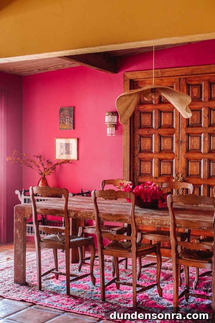 Magenta Pink Dining Room Ideas: Bold Color Decor Inspiration 4 pink dining room with wood table and chairs