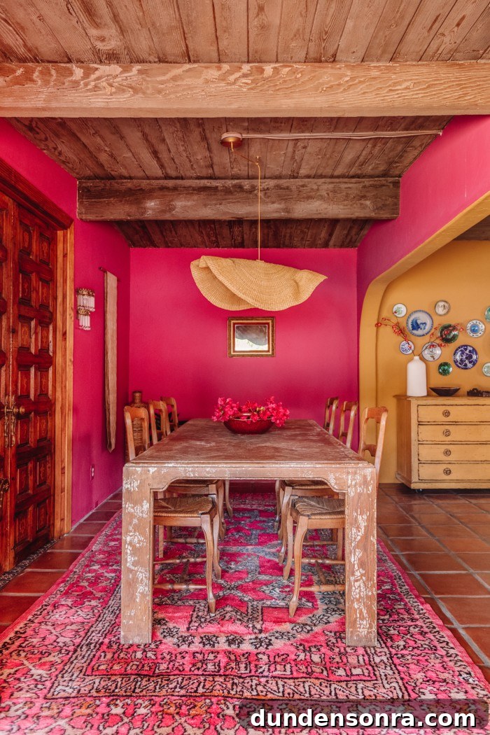 Magenta Pink Dining Room Ideas: Bold Color Decor Inspiration 6 pink dining room with long wood table