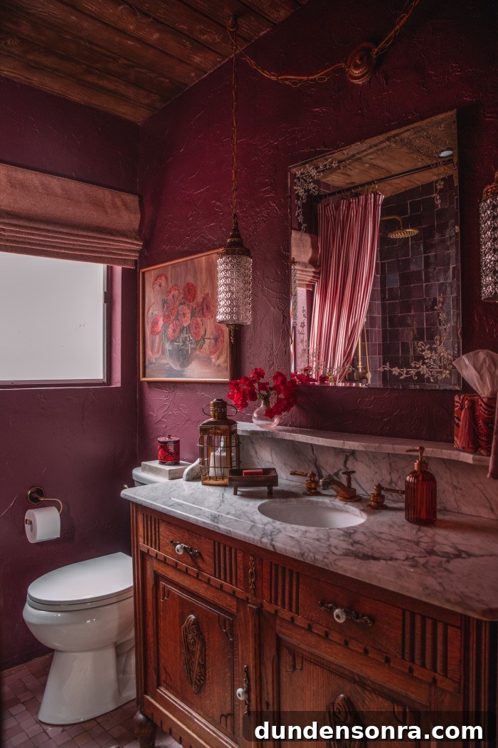 Rich, Moody Purple Bathroom Design Ideas 2 Plum bathroom with antique wood vanity