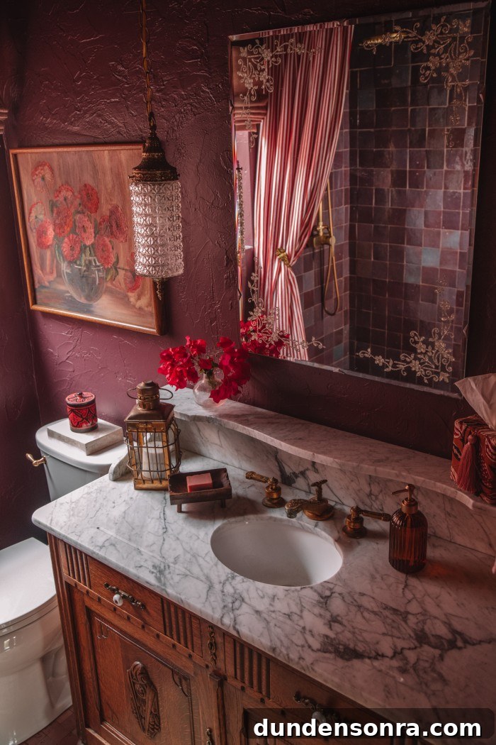 Rich, Moody Purple Bathroom Design Ideas 18 marble vanity in purple bathroom