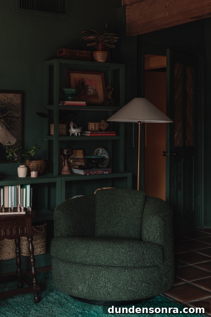 Monochromatic Dark Green Bedroom Ideas and Decor Tips 13 green chair in dark green room