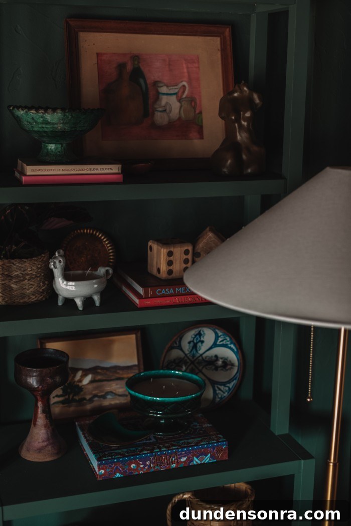 Monochromatic Dark Green Bedroom Ideas and Decor Tips 15 bookshelves with lamp in front
