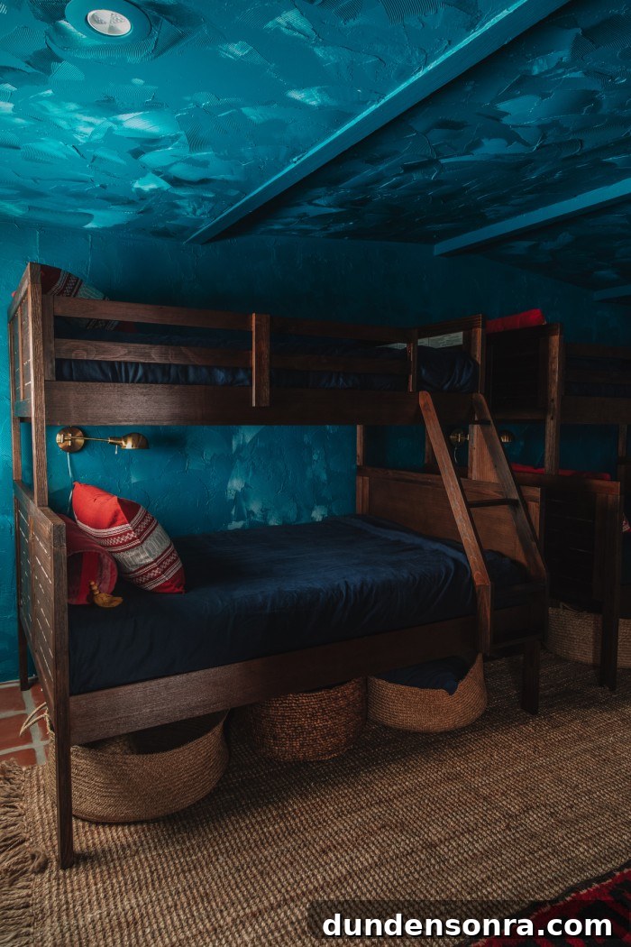 Textured Teal Bunk Room Ideas for Stylish Small Spaces 11 wood bunks in teal room