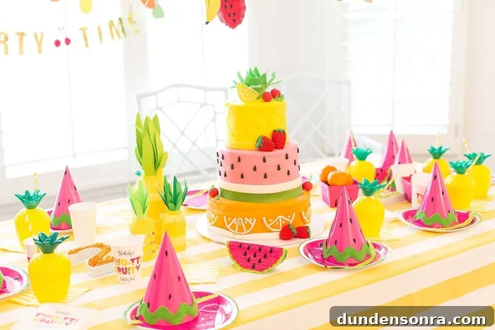Two-ti fruity fruit birthday party theme. 