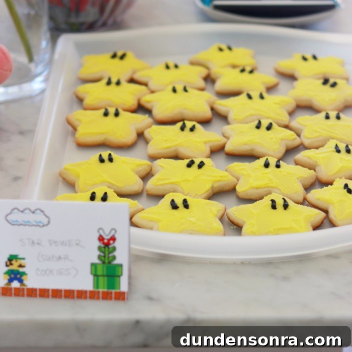 24 Super Mario Birthday Party Ideas to Wow Fans of All Ages 6 Star powder sugar cookies.