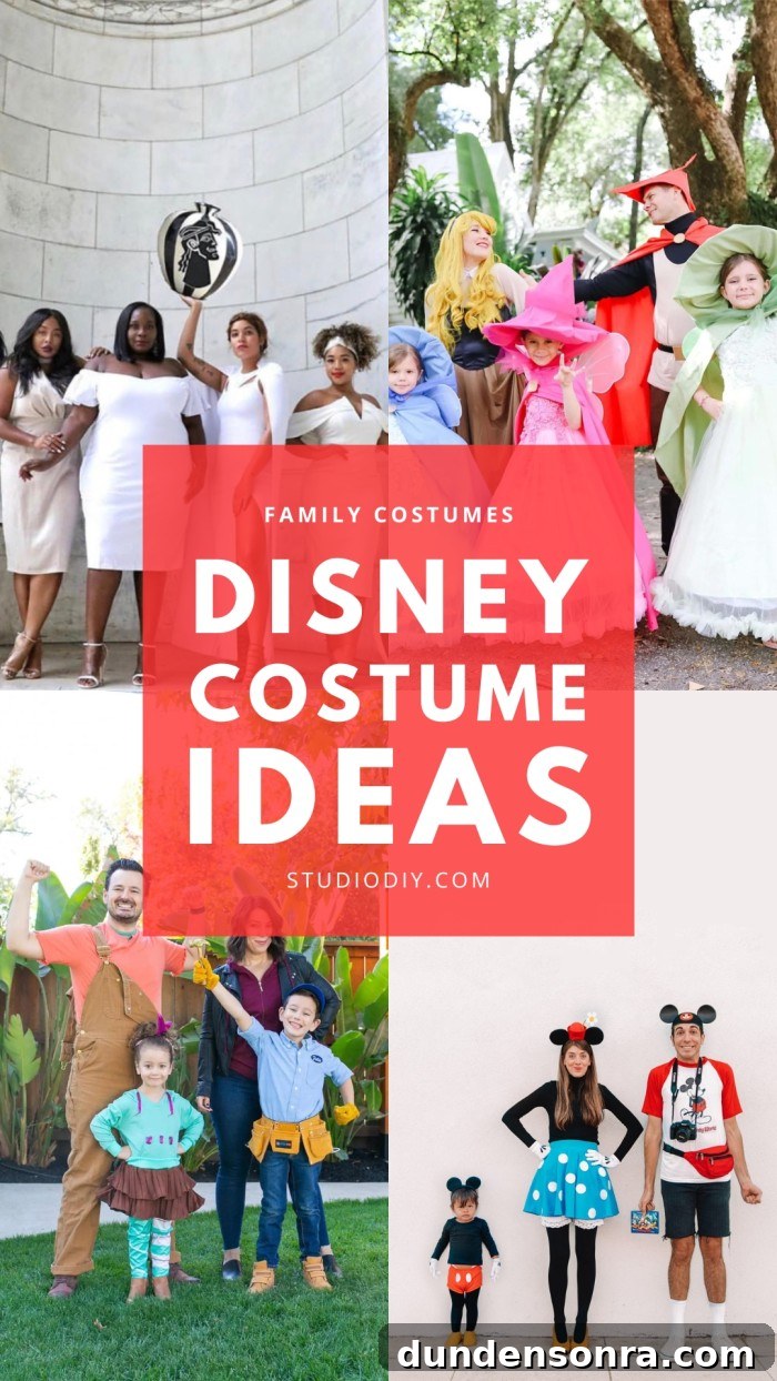 collage of family disney costumes