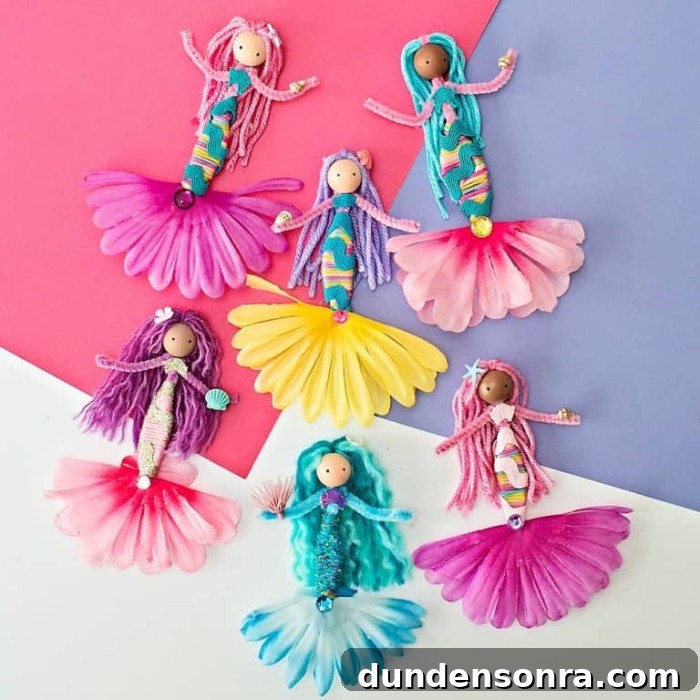 Mermaid Crafts for Kids: 25 Fun Underwater DIY Ideas 7 Pipe cleaner dolls craft on table.