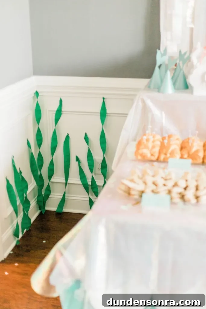 Seaweed streamers attached to the wall. 