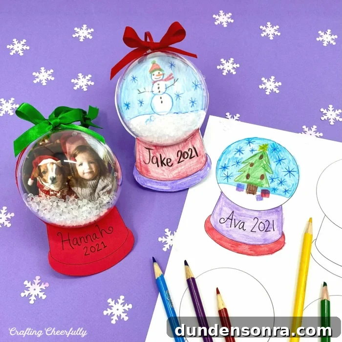 Handmade Christmas Ornaments Kids Can Make at Home 13 Snow globe ornaments with colored pencils next to them.