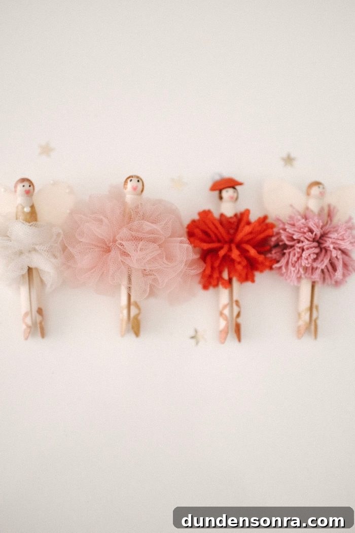 Handmade Christmas Ornaments Kids Can Make at Home 15 Ballerina Christmas ornaments lined up in a row.