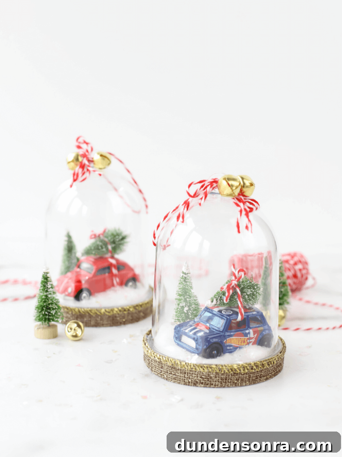 Handmade Christmas Ornaments Kids Can Make at Home 20 Two snow globe ornaments with hot wheels cars inside.