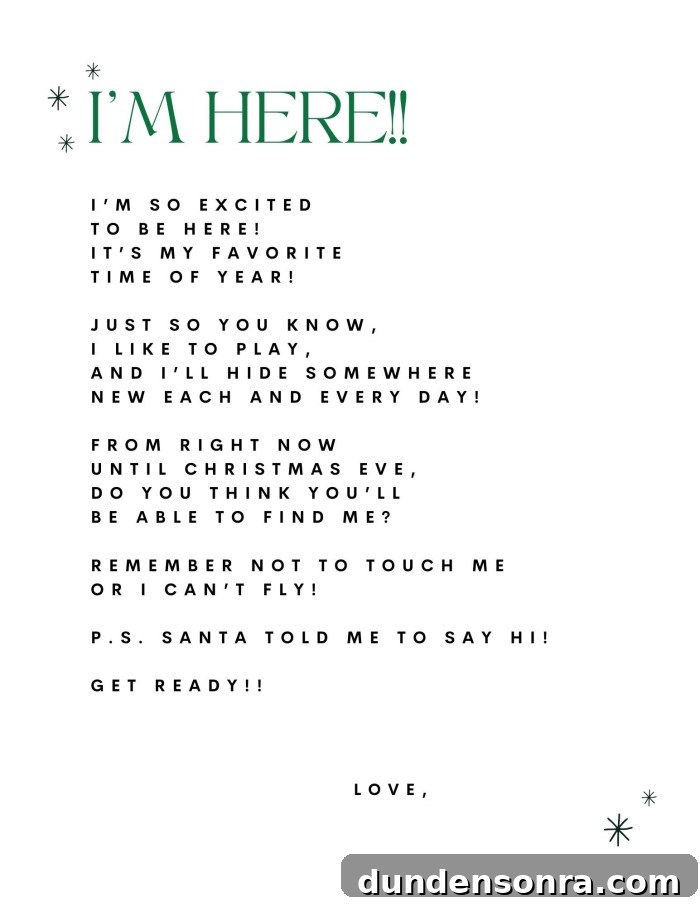 Elf on the Shelf Arrival Letter