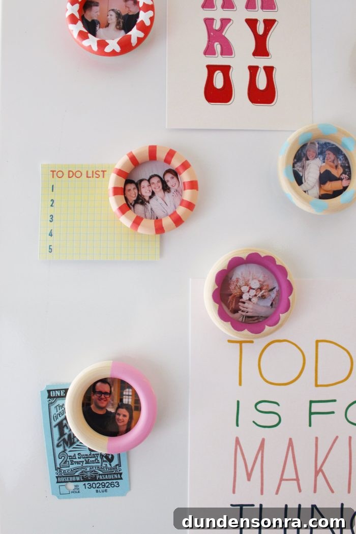 Handmade Gift Ideas Grandparents Will Cherish 21 Hand painted frame magnets that are stuck to a fridge.