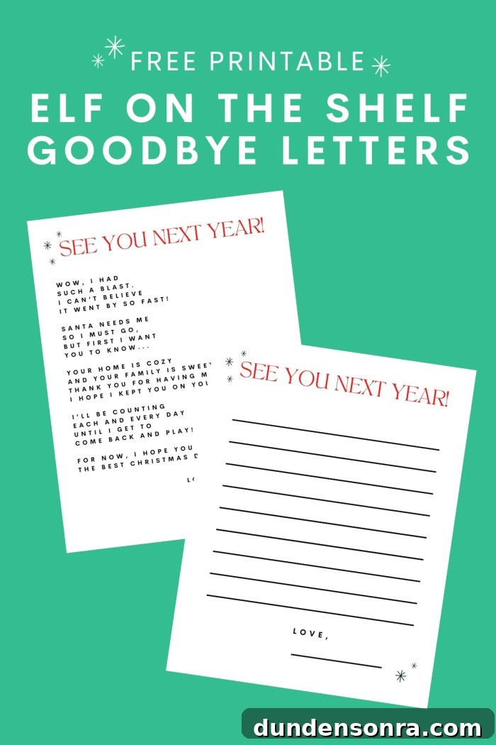 Printable Goodbye Letter from Your Elf on the Shelf 3 elf on the shelf goodbye letters on green background