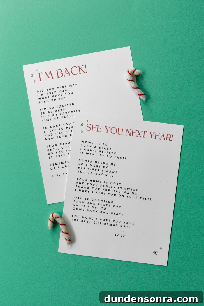 Printable Goodbye Letter from Your Elf on the Shelf 7 elf letters on green background
