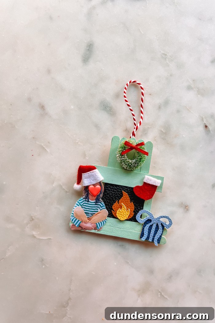 finished popsicle stick fireplace ornament
