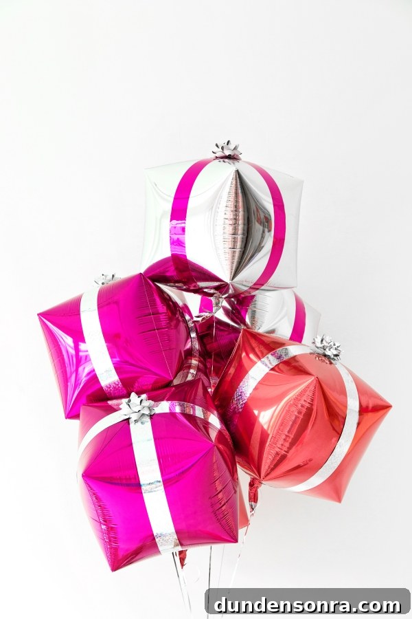 Balloons in the shape of presents. 