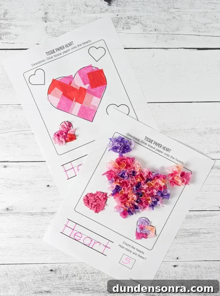 Printable tissue paper heart templates.