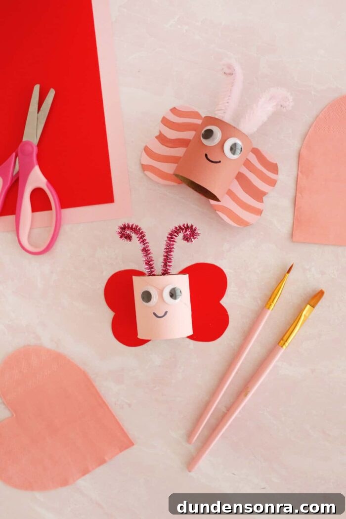 Toilet paper rolls cut and turned into little bugs.
