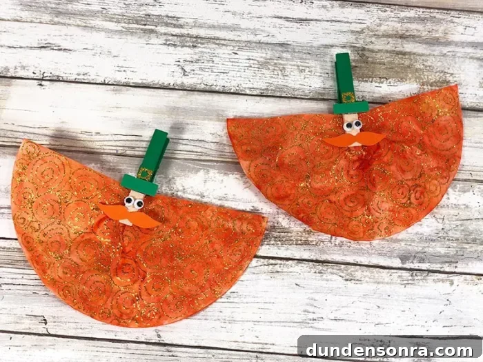 Coffee Filter Leprechaun Craft Two coffee filters made into small leprechaun crafts.