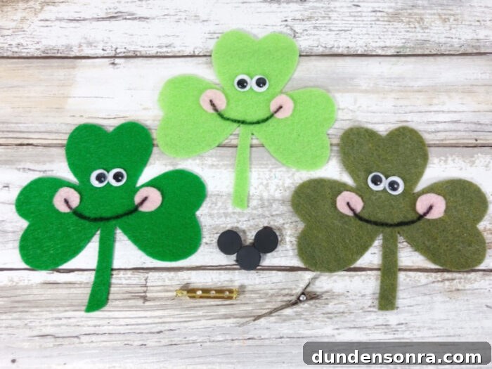 Felt Shamrocks Three shamrocks made out of felt.