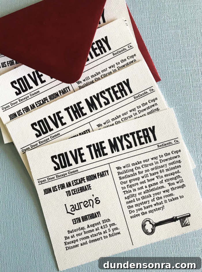 Escape Room Party Party invitations to an escape room.