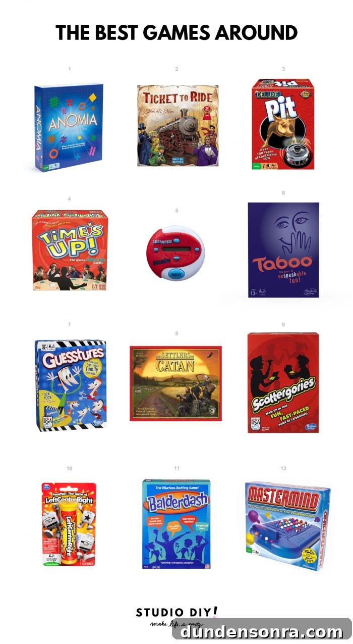 Game Night Collage of board games with text "the best games around".