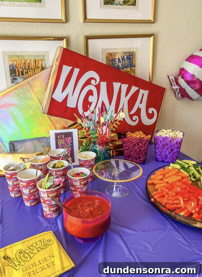 Willy Wonka Party Party table with Willy Wonka theme.