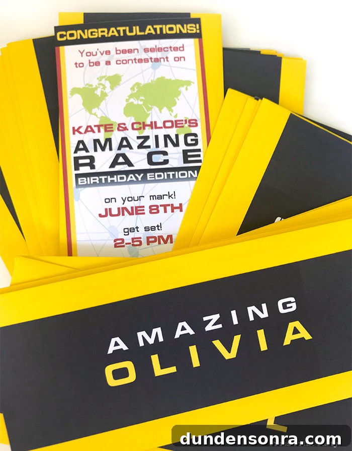 Amazing Race Party Customized party invitation in the theme of Amazing Race.