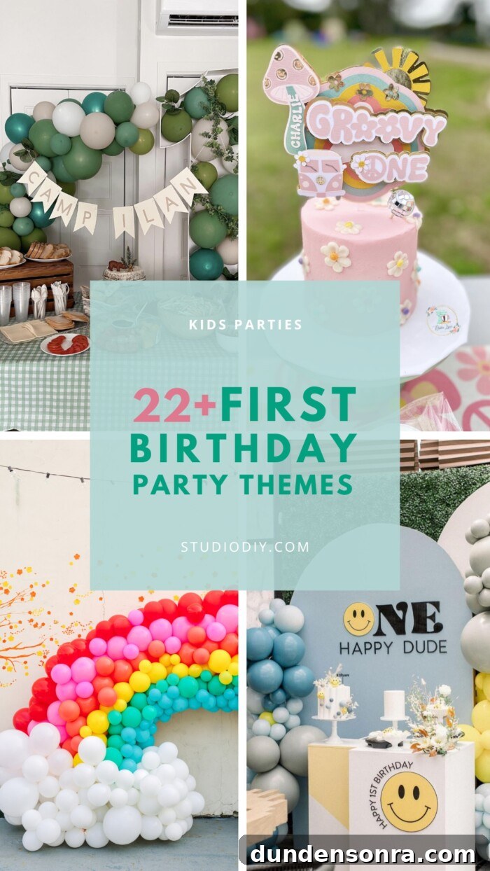 22 Adorable First Birthday Theme Ideas for Your Baby 2 Graphic collage of first birthday party themes