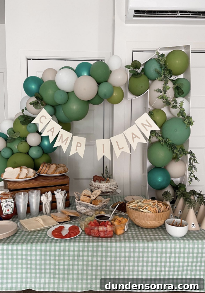 One Happy Camper Party Camper themed party table.