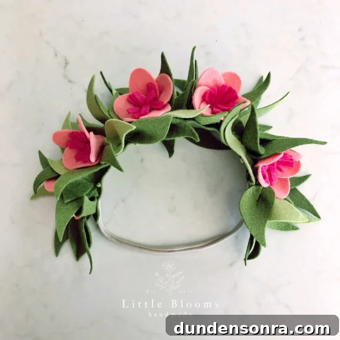 Moana Flower Crown Flower crown made out of felt on a marble background.