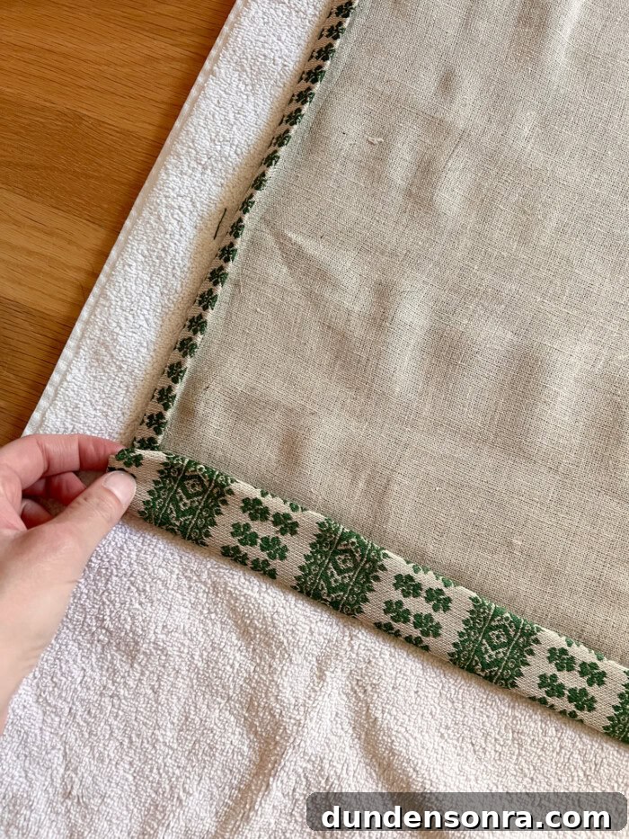fabric hem being folded