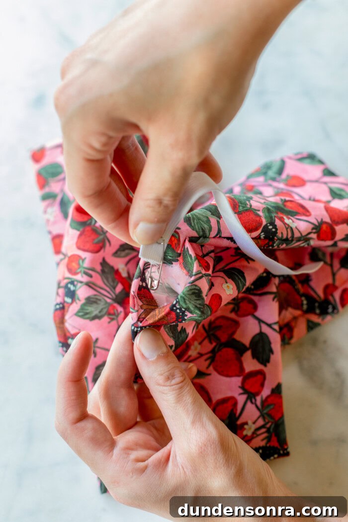 pushing elastic through fabric