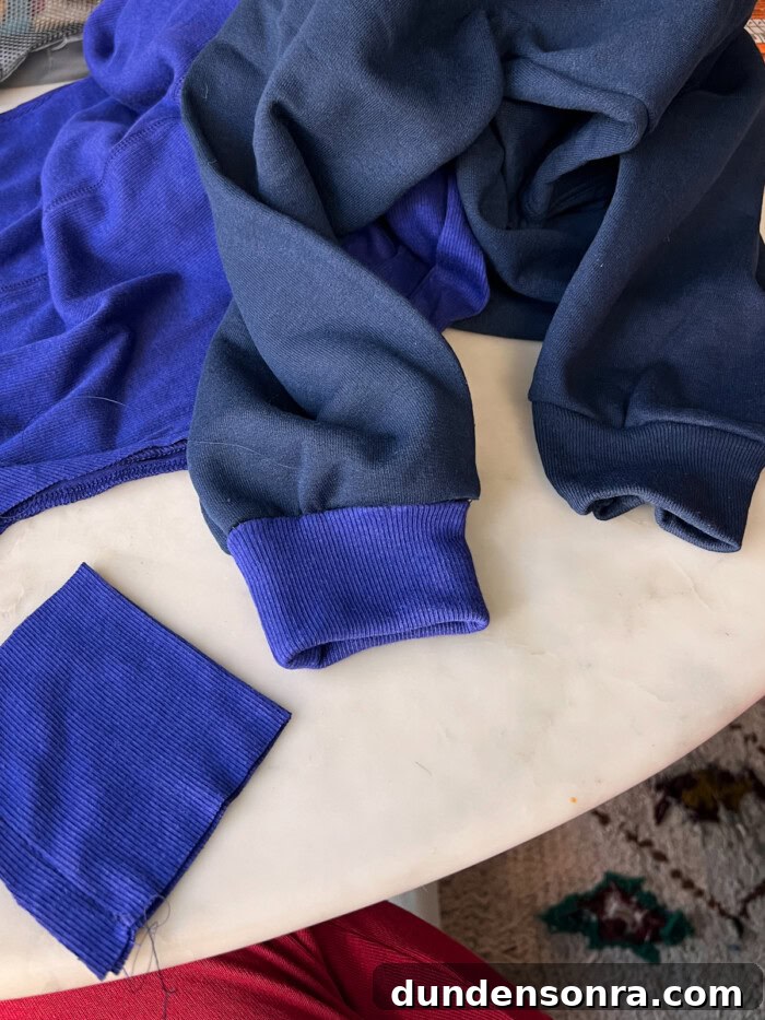blue cuffs on sweatshirt