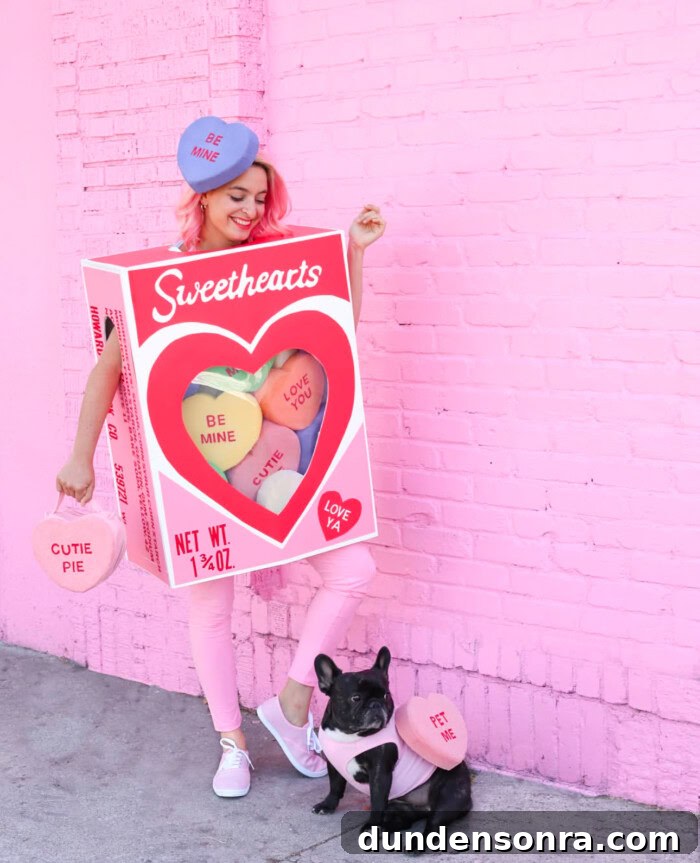 woman in conversation heart costume